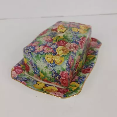 Chintz Royal Winton Cheese/Butter Dish Pink/Yellow/Blue Floral  Julia  • $45.95