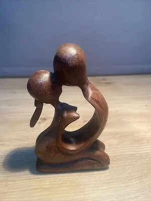 Abstract Kissing Couple -  Hand Crafted Wood Statue Sculpture. Lovers Wooden • $17