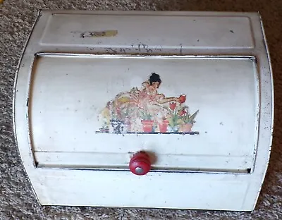 $29.99 • Buy Vintage Art Deco Bread Box Tin With Rollback Lid & Original Decal