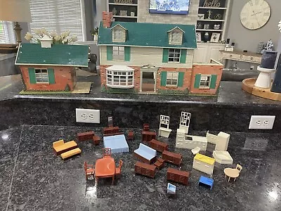  Vintage MARX Tin Litho Two Story Colonial Doll House + Additional Room 38  Long • $129