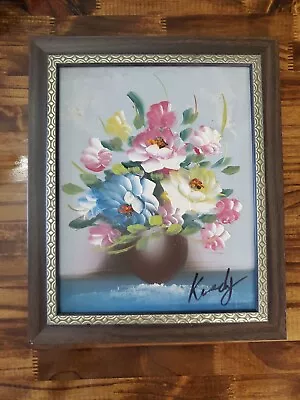 Small Vintage Flower Painting 12  X 10  Unknown Artist Signed.  • $18.99