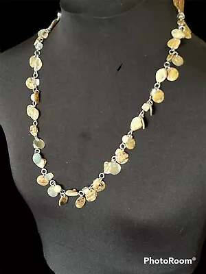 Vintage Single Strand Mother Of Pearl Abalone Shell Necklace Silver Tone Chain • $7.99