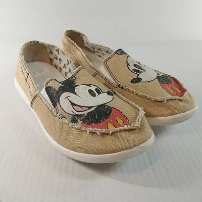 CROCS Mickey Mouse Disney Women’s Tan Canvas Slip On Loafer Flats Shoes Size 8 • $26.10