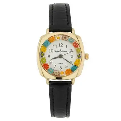 GlassOfVenice Murano Glass Watch Millefiori With Leather Band Square Case - Blac • $69.95