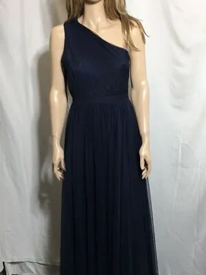 Women's NWT Aidan Mattox Navy Mesh Overlay Formal Evening One-Shoulder Gown Dres • $99.99