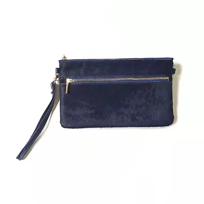 Monserat De Lucca Wristlet Tote Purse Clutch Womens Blue Gold Calf Hair Leather • $48.74