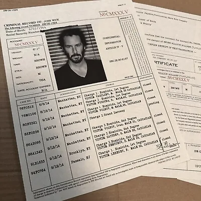 John Wick Criminal File 7Mil Contract And 7mil Bounty Bond! SCREEN ACCURATE! • $14.99