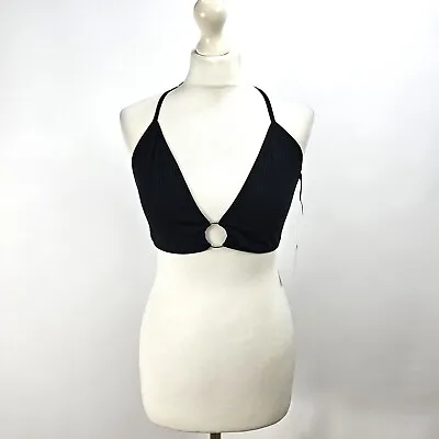 Urban Outfitters - NEW - Ring Front Halterneck Bra Top - Black - Medium • £12