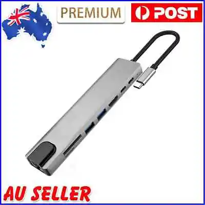 $23.99 • Buy 8 In 1 USB C Hub 100m Ethernet Port Adapter For Macbook Notebook Laptop Com AU