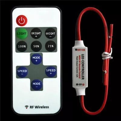 Top Mini Inline 12V RF Wireless LED Strip Light Switch Dimmer Remote Controller • £3.61