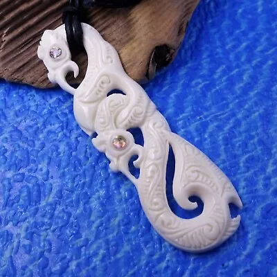 Large Maori Double Manaia Fish Hook Truthseeker Pendant Necklace Hei Matau • $28.16