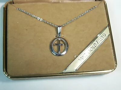 ...Vintage 14K White Gold Filled Cross Pendant Necklace In Original Display Box • $29.97