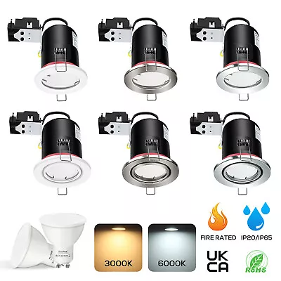 Fire Rated | Recessed LED GU10 Flush Ceiling Spotlights IP65 Downlighters Modern • £6.99