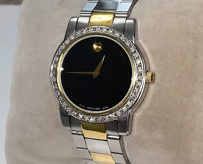 Authentic Movado Men's Junior Sport Two Tone Black Dial Diamond Wristwatch • $167.50