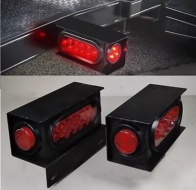 2x LED Trailer Light Steel Boxes Housing Bracket Kit 6 Oval & 2 Round Lights Red • $42.95