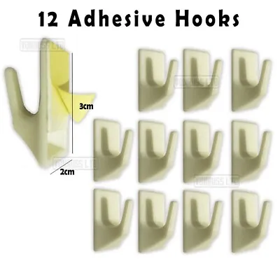 12x STRONG SELF ADHESIVE WALL HOOKS White Sticky Coat Robe Bedroom Peg Hanger UK • £2.99