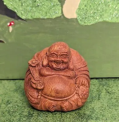 The Zen Garden Miniature Laughing Buddha Wood Look Statue NEW • $8.46