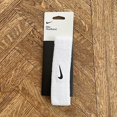 Nike Headband Mens One Size White Athletic Sport Team Unisex Black Swoosh • $10