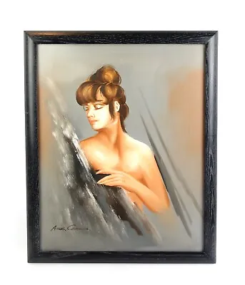 Vintage Mid Century Modern Oil Painting Portrait Nude Woman Signed Amos Carr • $60