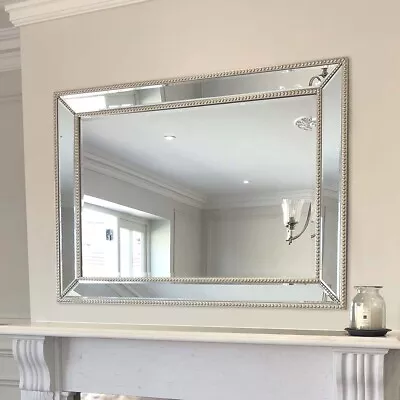 Hartland Champagne Silver Overmantle Rectangle Wall Mirror Stud Frame 93 X 67cm • £89.10