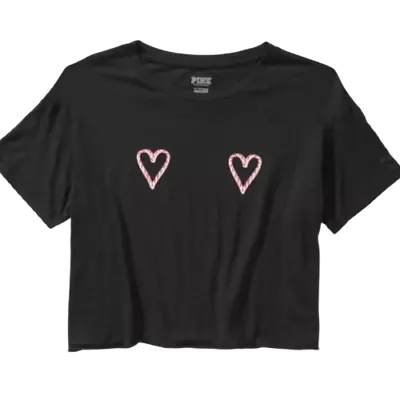 $15.75 • Buy Victorias Secret Pink Heart Candy Cane Crop Short Sleeve T Shirt Xs S M L Xl Nwt