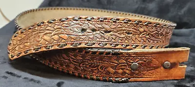 Vintage Leather Hand Tooled Men’s Belt Ornate And Stitched NO BUCKLE • $19.99
