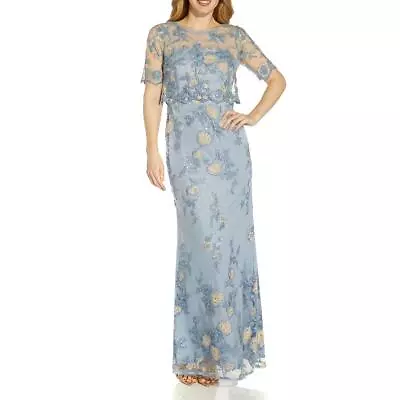 Adrianna Papell Womens Blue Embroidered Popover Evening Dress Gown 4 BHFO 6151 • $128.50