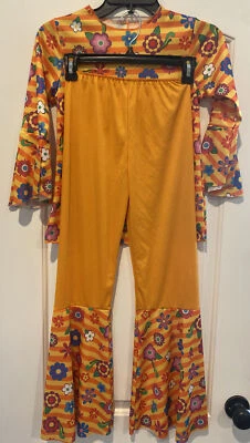 $20 • Buy NEW Hippie Costume Kids Halloween 70’s Bell Sleeve Top & Bottoms M Orange Flower