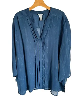 Maggie Barnes Catherine’s Blouse Size 3X Blue Metallic Women Blouse  • $18.74