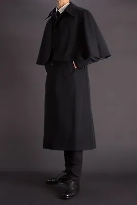 Men's Black  Overcoat Cotton Jacket Blazer 1 Breasted Coat With Cape Shoulder • $129.99