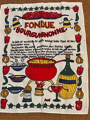VTG MCM German Bourguignonne Fondue Recipe Tea Towel Anthropomorphic Veggies • $15