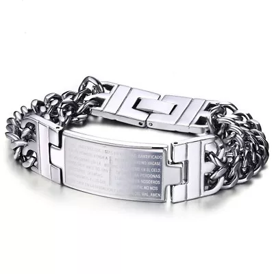  Heavy 23mm Men's Double Curb Chain Stainless Steel Bible Cross Bracelet Bangle • $10.44