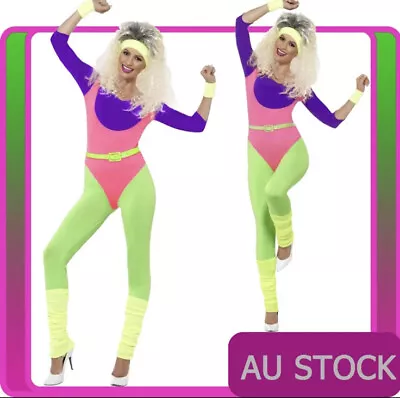 Ladies 80s Aerobics Workout Costume Retro Gym Work Out Physical Fitness Bodysuit • $50