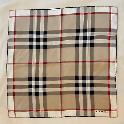 Vintage Burberry Plaid Nova Check 19 Square Silk Scarf Hand Rolled Made In Italy • $55