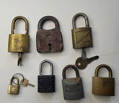 Lot Of 7 Vintage Antique Locks Some Keys Included Brass Navy • $22