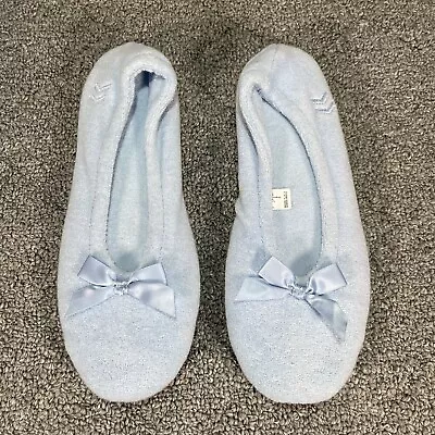 Isotoner Slippers Women's Size XL 9.5-10.5 Blue Embroidered Terry Ballerina • $17.98