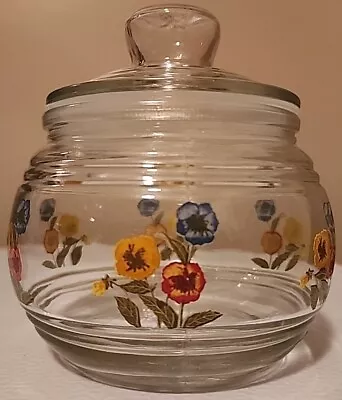 Vintage KIG Indonesia Poppy Flowers Glass Candy Mint Nut Jar With Sealing Lid • $9.99