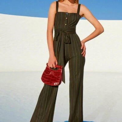 $69.99 • Buy NEW STAUD Tao Black RAINBOW STRIPED Button WIDE LEG Flared JUMPSUIT UK 8 (US 4)