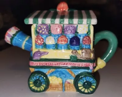 Tee-Nee Flower Cart 8 Oz. Handpainted Tea Pot Collectible Adorable Granny Core • $11.67