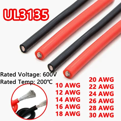 Flexible Soft Silicone Wire Cable Red & Black 10/12/14/16/18/20/22/24/26/30 AWG • £1.69