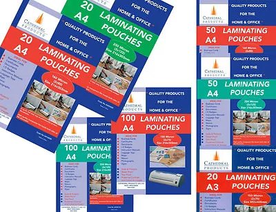 A4 Or A3 150 / 250 Micron Laminating Pouches Sheets In 20 / 50 / 100 Packs • £8.99