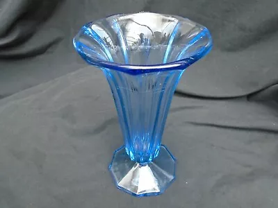 1930's Walther And Sohne Meisterstuck Blue Pressed Glass Vase #47471 • £12