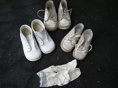 Three Pair Vtg. Leather High Top Baby Shoes • $9.99