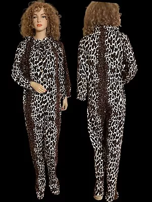 Vintage GAYMODE PENNYS Leopard One Piece Footed Pajamas Romper Cat Suit M MEOW • $32.99