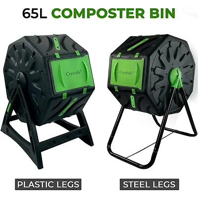 65L Garden Compost Bin Barrel Rotating Composter With Steel Legs And Air Holes • £23.85