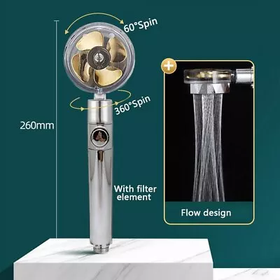 $8.29 • Buy High Pressure Shower Head Adjustable 360° Rotation Turbine Water Saving Shower