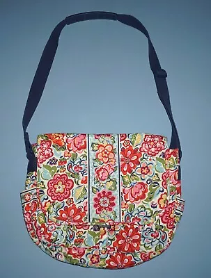 Vera Bradley Large Messenger Fold Over Pink Green Flowers Crossbody Bag  • $11.86