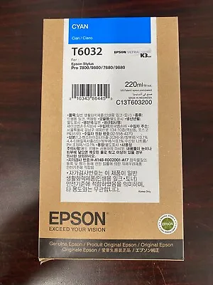 03-2023 Nib  Genuine Epson T6032 220ml Cyan Ink Stylus Pro 7800 7880 9800 9880 • $32.99