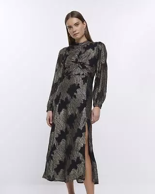 £32 • Buy River Island Womens Black Tea Jacquard Dress Size 14