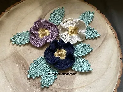 Handmade Crochet Cotton Flower & Leaves Applique Craft Kids Clothes Gift Tag • £1.90